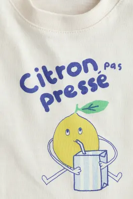T-shirt avec détail brodé - Crème/Citron pas pressé