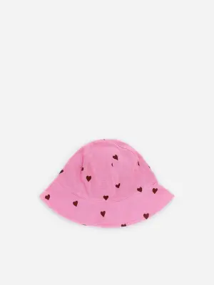 Chapeau estival en mousseline de coton - Rose/Cœurs