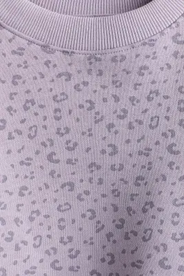 Sweat oversize à l'intérieur brossé - Violet ancien/imprimé léopard