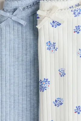 Lot de 2 tops en coton - Bleu/fleuri