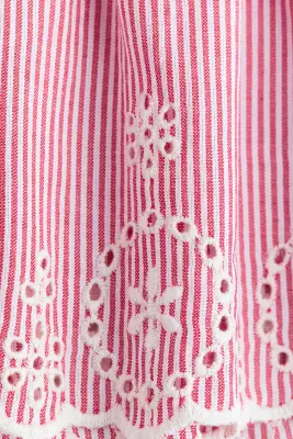 Robe à manches volantées en coton - Rouge/rayures blanches