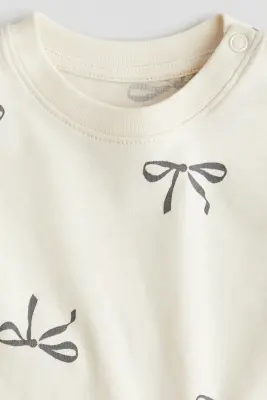 Top imprimé en coton - Beige/nœuds