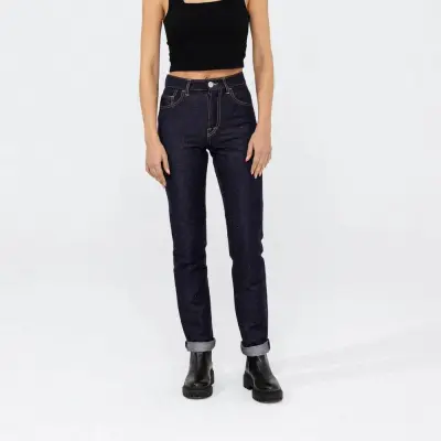 Jeans demi slim lin brut taille haute Charlie