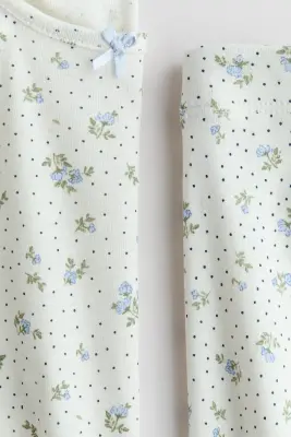 Pyjama imprimé en coton - Crème/fleuri