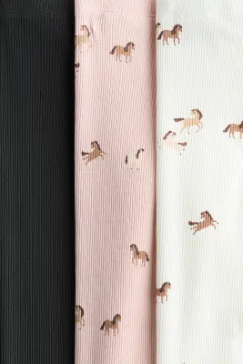 Lot de 3 leggings côtelés en coton - Blanc/chevaux