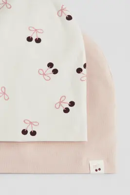 Lot de 2 bonnets en jersey de coton - Rose clair/cerises