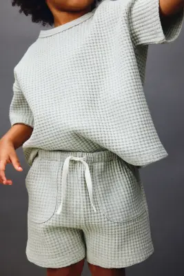 Ensemble 2 pièces en coton gaufré - Vert clair