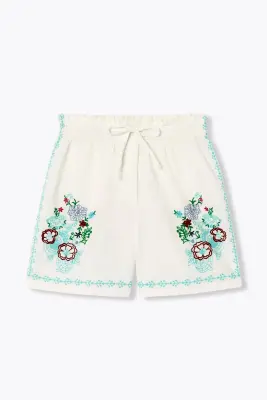 Short en coton brodé Femme