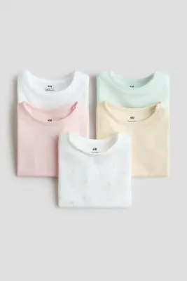 Lot de 5 T-shirts en coton - Rose clair/vert menthe
