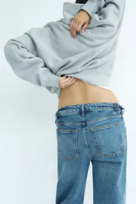 MAMA Straight Low Waist Jeans - Bleu denim