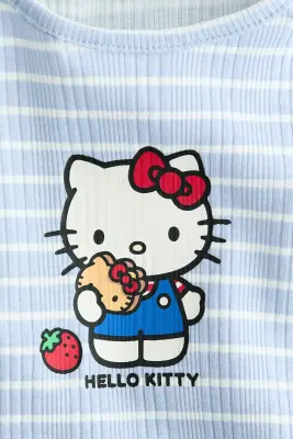 Top côtelé et imprimé - Bleu clair/Hello Kitty