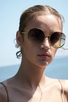 Lunettes de soleil rondes - Doré/vert