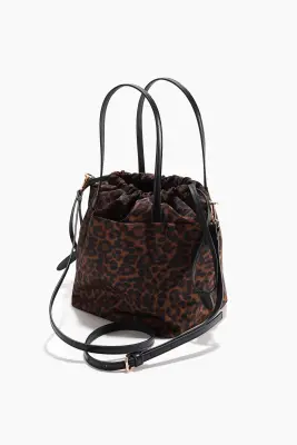 Sac seau crossbody - Marron foncé/imprimé léopard