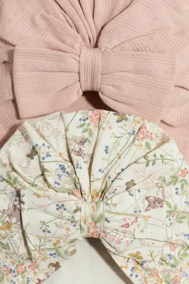 Lot de 2 bonnets avec nœud - Rose clair/Bambi
