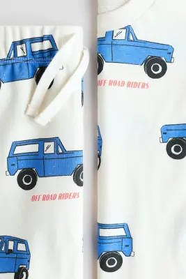Ensemble 2 pièces T-shirt et short en molleton - Crème/voitures