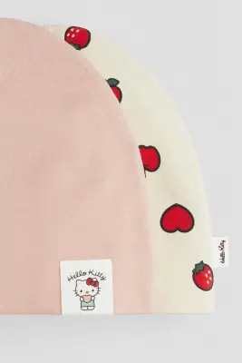 Lot de 2 bonnets en coton - Rose clair/Hello Kitty