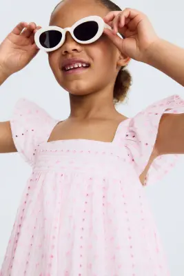 Robe brodée en coton - Blanc/rose clair