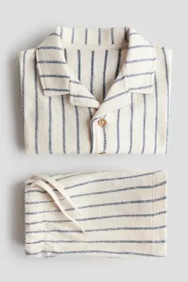 Ensemble 2 pièces en jersey de coton - Beige clair/rayures bleues