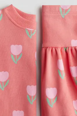 Ensemble 2 pièces avec sweat et jupe - Rose foncé/fleuri