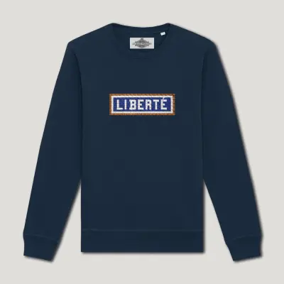 SWEAT-SHIRT COTON BIO BRODÉ - LIBERTÉ - NAVY