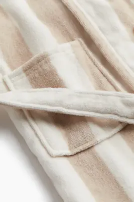 Robe de chambre en coton éponge - Beige clair/rayé