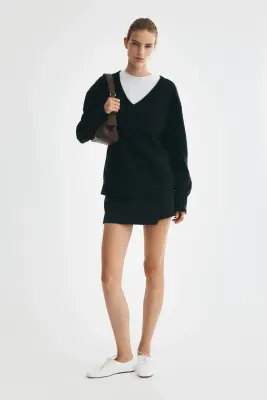 Pull oversize à encolure en V - Bleu marine