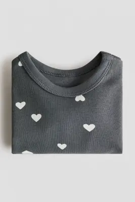 Body imprimé en coton - Gris foncé/cœurs