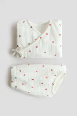 Ensemble 2 pièces en mousseline - Blanc/fraises