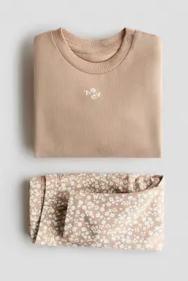 Ensemble 2 pièces avec sweat et legging - Beige/fleuri