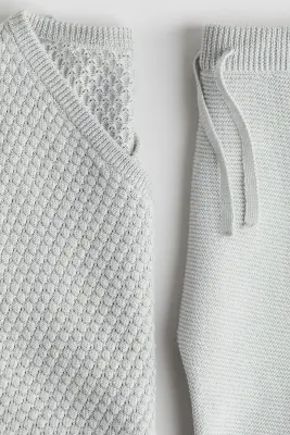 Ensemble 2 pièces en maille avec gilet et pantalon - Gris clair