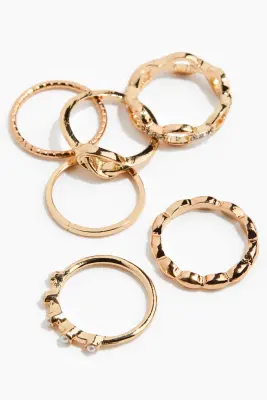 Lot de 6 bagues - Doré