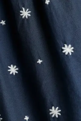 Robe brodée en coton - Bleu marine/fleuri