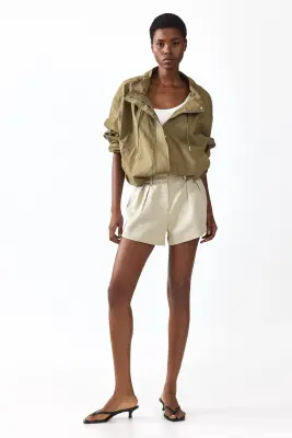 Short en twill de lin mélangé - Beige clair