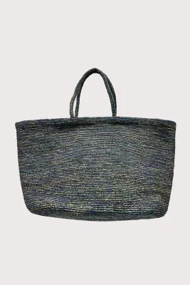 Grand Sac en Raphia Bleu Boisé