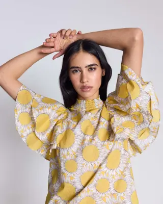 Top Marca imprimé Liberty tournesols jaune