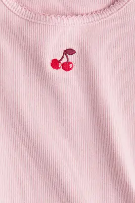 Top en jersey à bords picots - Rose clair/cerises