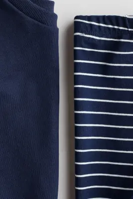 Ensemble 2 pièces en coton - Bleu marine/rayures blanches