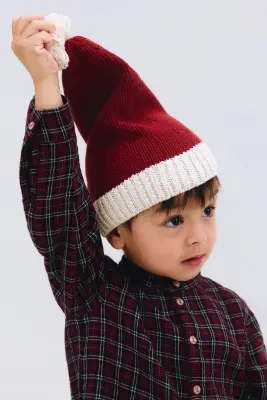 Bonnet de Père Noël en maille fine de coton - Rouge/blanc