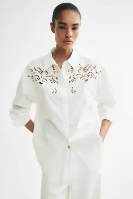 Chemise oversize avec broderie anglaise - Blanc