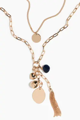 Collier à deux rangs avec pendentifs - Doré