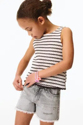 Short frangé en denim - Gris