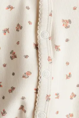 Combinaison en coton côtelé - Beige clair/fleuri