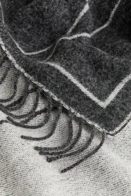 Écharpe frangée - Gris foncé/motif blanc