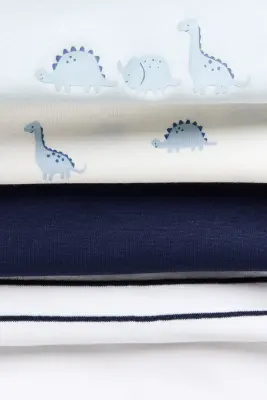 Lot de 5 bodies en coton - Bleu clair/dinosaures