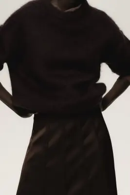 Jupe trapèze en satin - Marron foncé