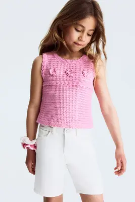 Top façon crochet avec applications - Rose