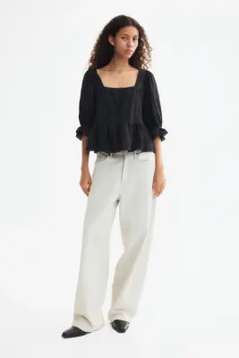 Blouse péplum avec dentelle - Noir