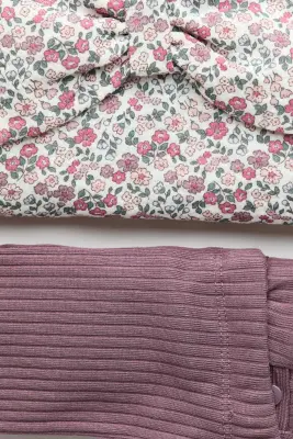Ensemble 2 pièces avec blouse et legging - Rose ancien foncé/fleuri