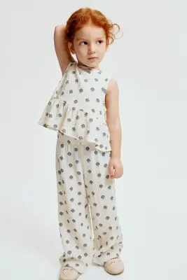 Ensemble 2 pièces en jersey froissé - Crème/fleuri