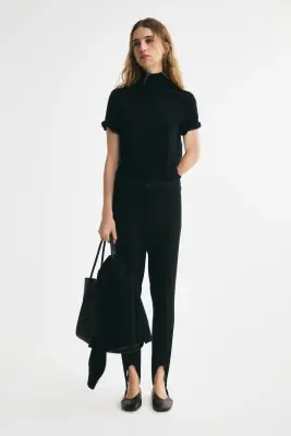 Top col roulé en maille fine - Noir